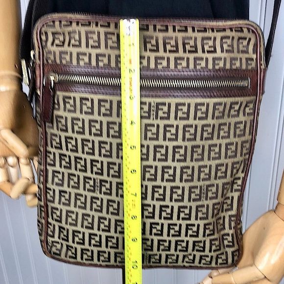 FENDI Zucca Canvas Leather Olive Green Brown Crossbody Messenger Shoulder Bag - Picture 7 of 15